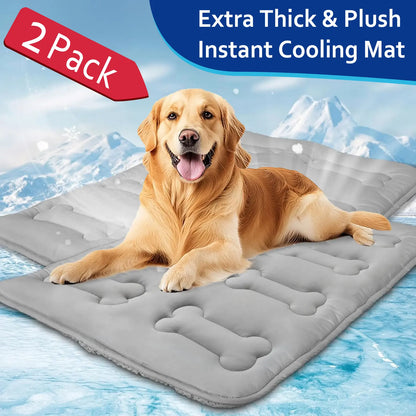 2-Pack Thicker Dog Cooling Mats for Dogs or Cats, Cute Bone Quiled Durable Non-Slip Long-Lasting Instant Cool Summer Pet Cooling Pad, No Geal No Electric Portable Lightweight Washable Indoor Outdoor Cold Kennel Crate Bed for Large Dogs, Grey #Summervibes