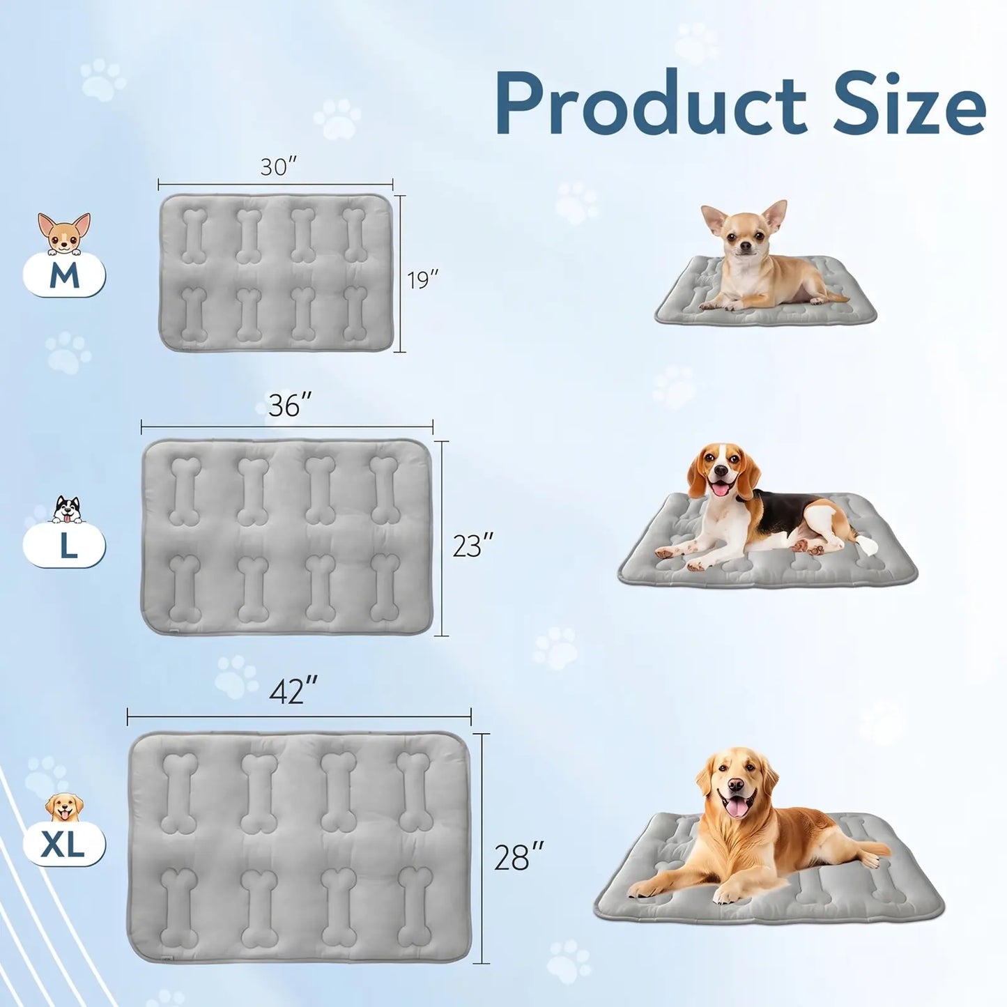 2-Pack Thicker Dog Cooling Mats for Dogs or Cats, Cute Bone Quiled Durable Non-Slip Long-Lasting Instant Cool Summer Pet Cooling Pad, No Geal No Electric Portable Lightweight Washable Indoor Outdoor Cold Kennel Crate Bed for Large Dogs, Grey #Summervibes