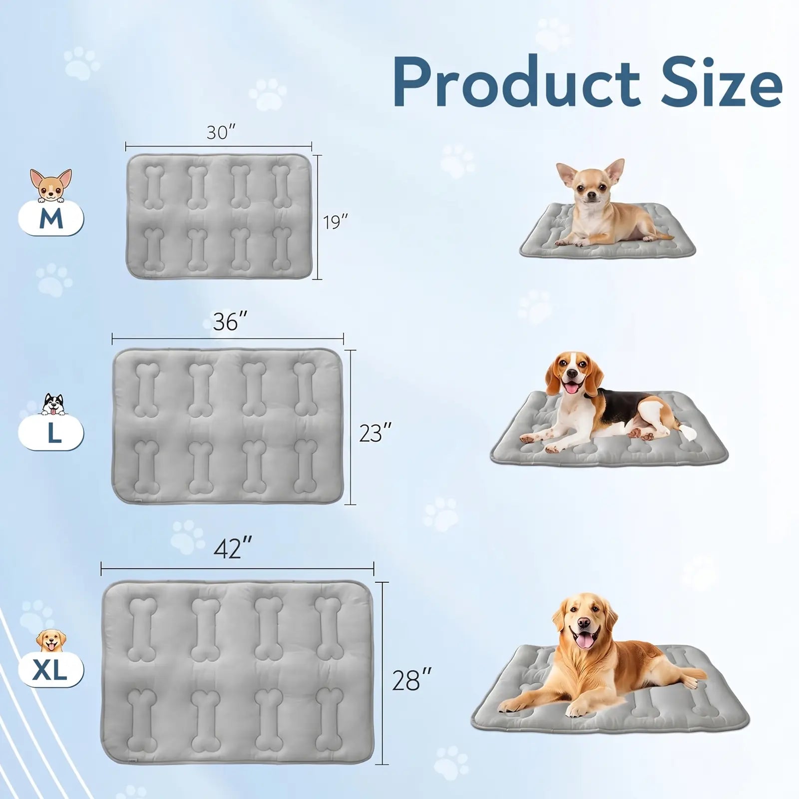 2-Pack Thicker Dog Cooling Mats for Dogs or Cats, Cute Bone Quiled Durable Non-Slip Long-Lasting Instant Cool Summer Pet Cooling Pad, No Geal No Electric Portable Lightweight Washable Indoor Outdoor Cold Kennel Crate Bed for Large Dogs, Grey #Summervibes