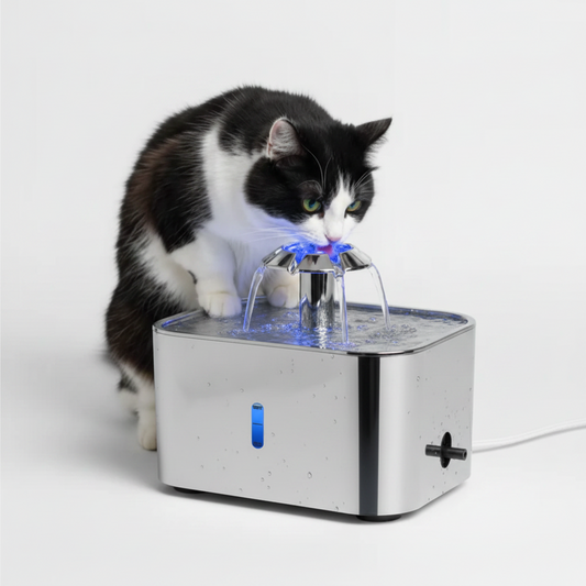 Fuente Automática de Agua Acero Inoxidable para Gatos y Perros de 2,5L con Apagado Automático, Luz LED y Base Antideslizante