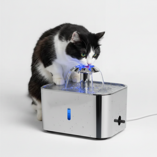 Fuente Automática de Agua Acero Inoxidable para Gatos y Perros de 2,5L con Apagado Automático, Luz LED y Base Antideslizante